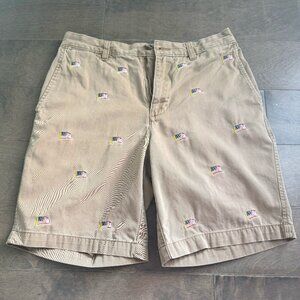 American Flag Embroidered Khaki Shorts, Sz 30